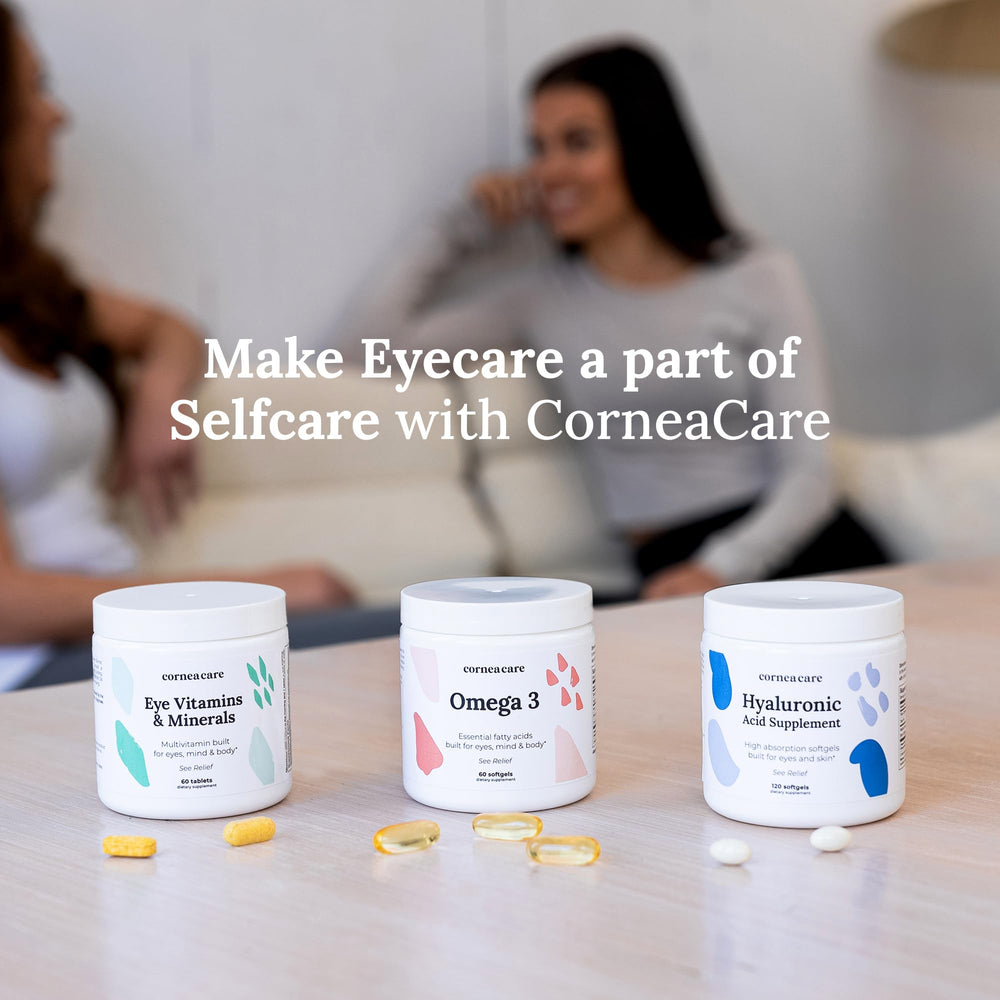 CorneaCare Triple Strength Omega 3 daily dose on shelf.