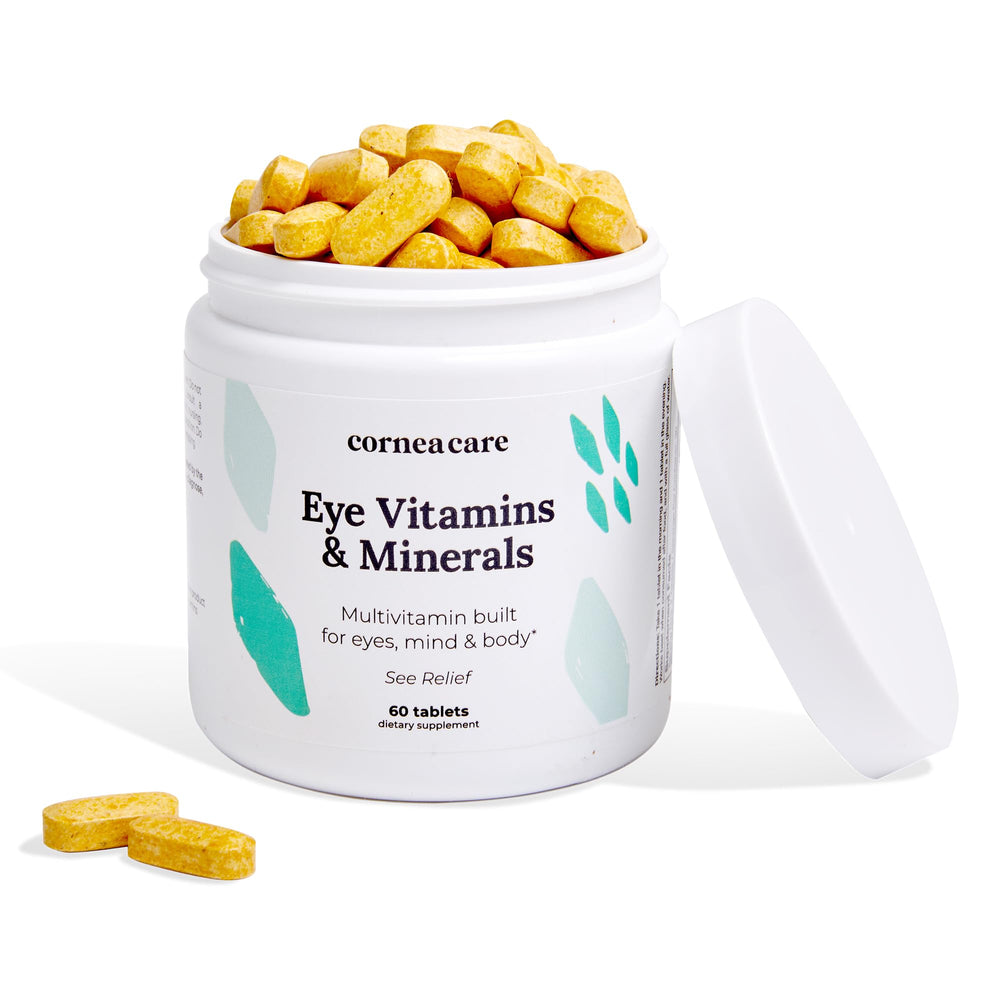 CorneaCare vitamins bottle front view highlighting packaging for vision support.