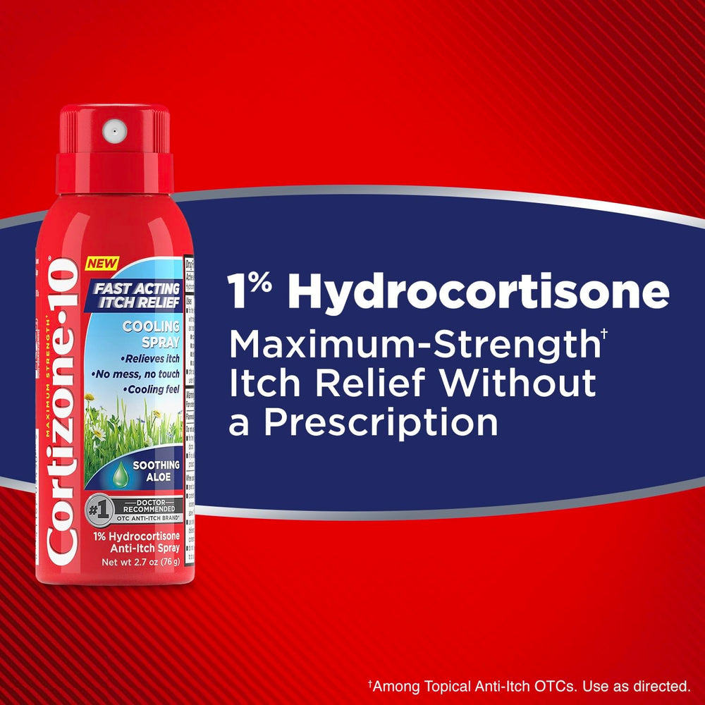 Cortizone-10 upside-down spray enables hands-free application to hard-to-reach areas.