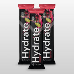 CorVive Hydrate powder dissolving quickly in water for a refreshment.