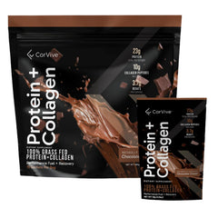 CorVive Protein + Collagen chocolate sachets for easy on-the-go protein boost