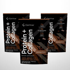 CorVive Protein + Collagen powder being shaken in a bottle for smooth texture