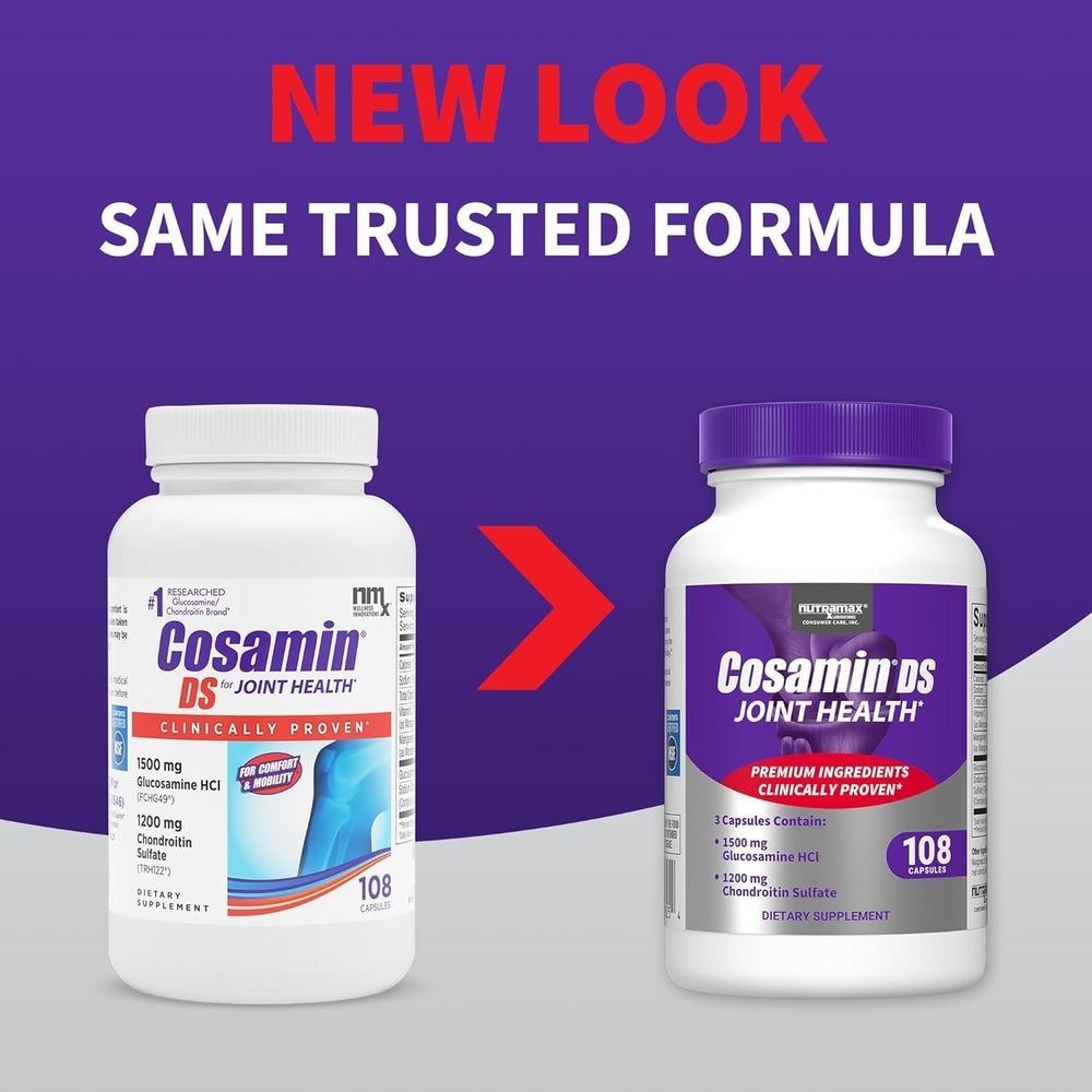 Close-up of Cosamin DS label emphasizing purity and quality checks.
