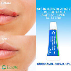 Cosette Cold Sore Cream tube packaging shown for easy use.