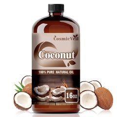 CosmicVeil Coconut Essential Oil bottle in amber glass preserves purity for long-lasting fragrance.
