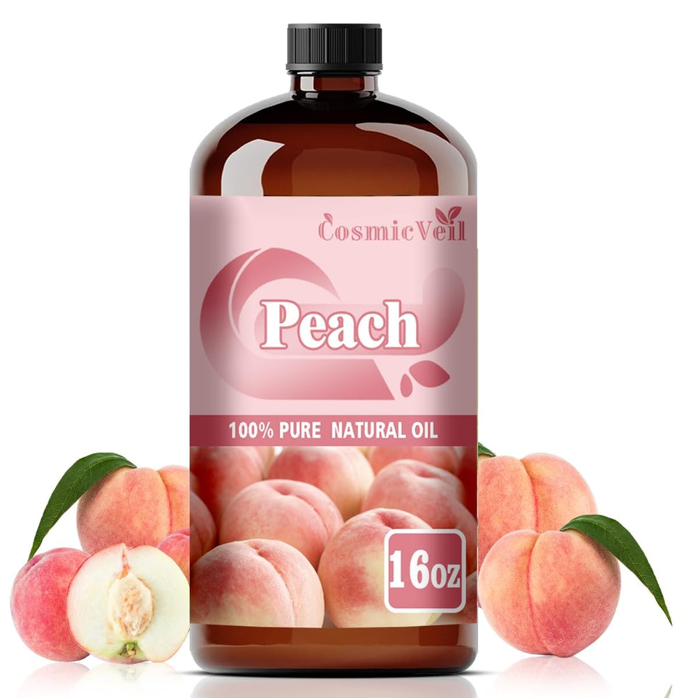 CosmicVeil Peach oil in an amber bottle preserves freshness for easy storage.