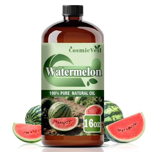 CosmicVeil Watermelon essential oil bottle in amber glass for pure scent diffusion.