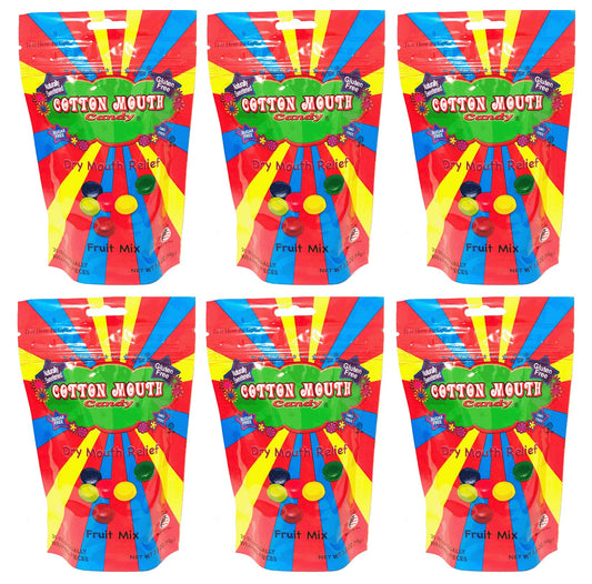 Cotton Mouth Candy Fruit Mix front view of 3.3 oz bags, sugar-free and gluten-free.