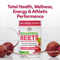 Country Farms Bountiful Beets Powder cherry flavor close-up highlights convenient daily supplement.