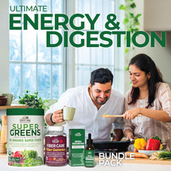 Country Farms gummies and greens duo showcased on a kitchen counter.
