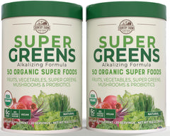 Country Farms Super Greens bottle label with USDA Organic seal and vibrant ingredients.