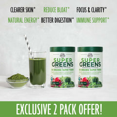 Country Farms Super Greens powder dissolving in water for a refreshing drink.