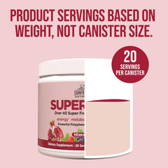 Country Farms Super Reds two-pack packaging shows servings and benefits