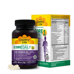 Country Life CORE Daily-1 for Women 50+ bottle front signaling a complete daily multivitamin for mature wellness.