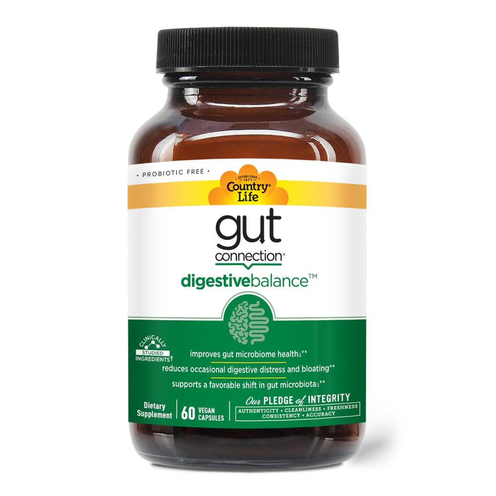 Country Life Gut Connection Benegut perilla leaf extract highlighted for digestion comfort.