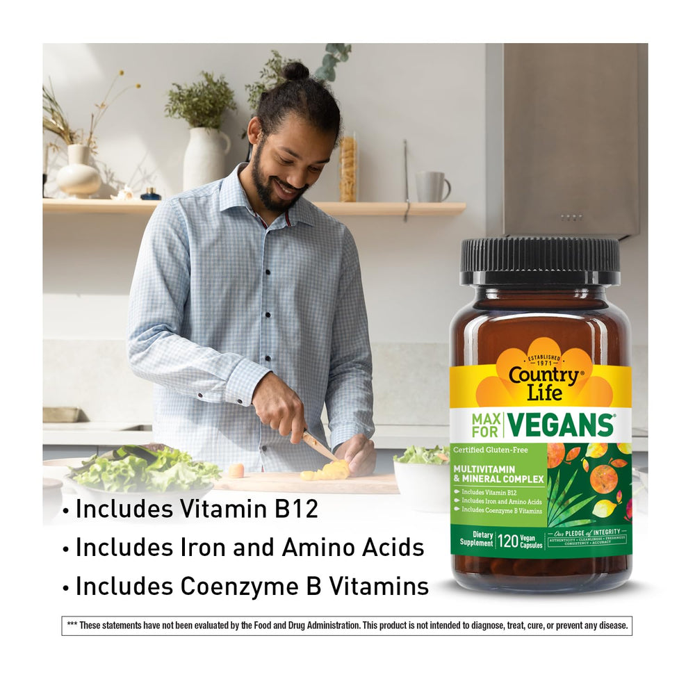 Country Life Max for Vegans nutrition panel reveals gluten-free and kosher-friendly ingredients
