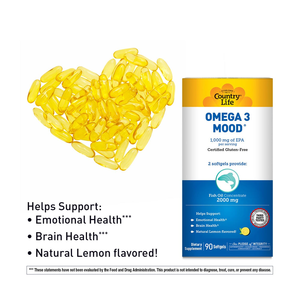 Country Life Omega 3 Mood lemon flavor offers refreshing taste.