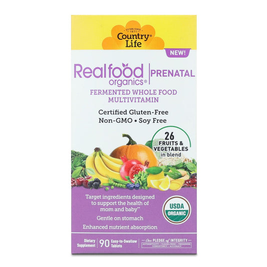 Country Life Realfood Organics Prenatal Multi bottle front for daily prenatal nourishment