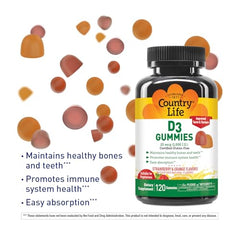 Country Life D3 Gummies being poured for easy daily supplementation