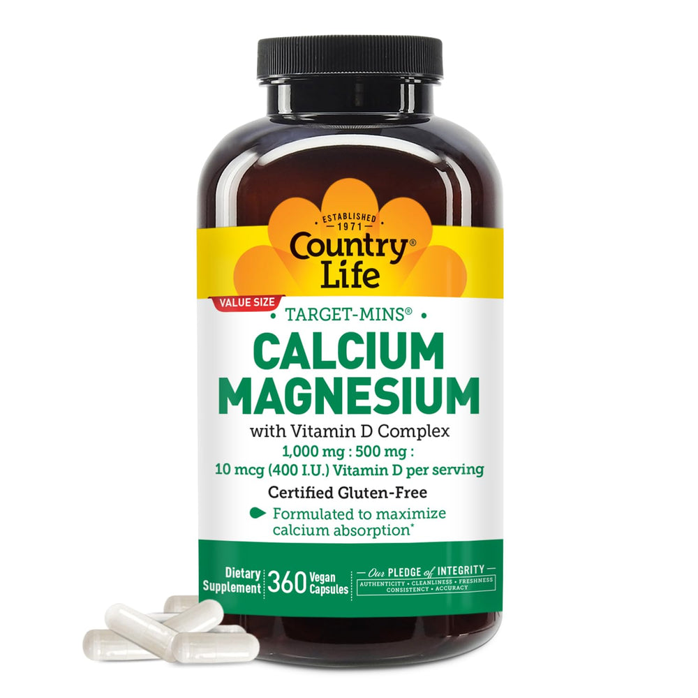 Country Life Target-Mins bottle label view showing calcium magnesium vitamin D for daily mineral support