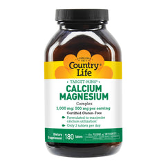 Country Life Target-Mins calcium magnesium complex tablets close-up with absorption-focused formula.