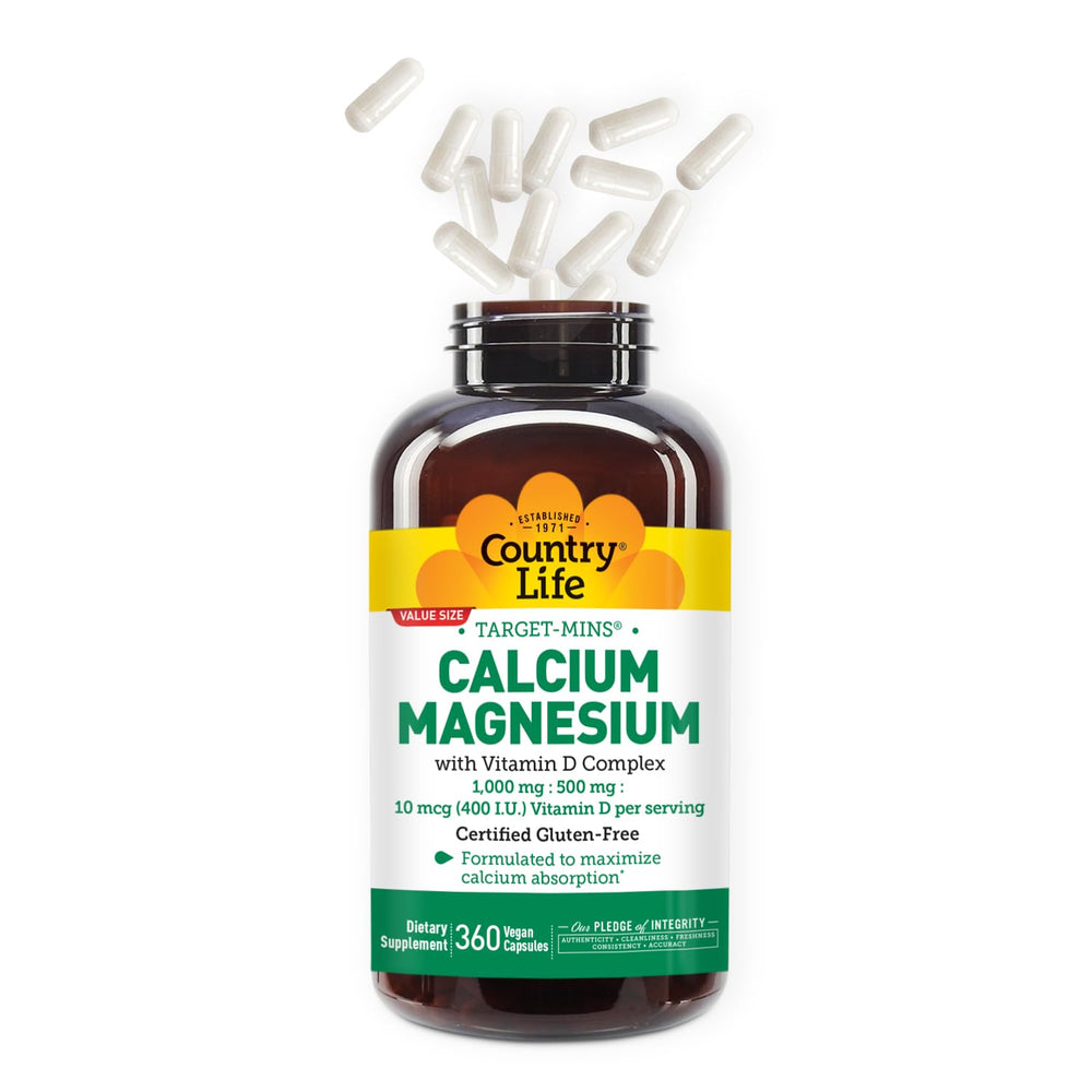 Country Life Target-Mins calcium magnesium vitamin D3 combination visible in capsules for balance