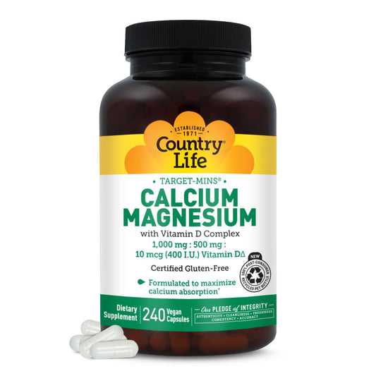 Country Life Target-Mins bottle showing calcium magnesium vitamin D for daily support