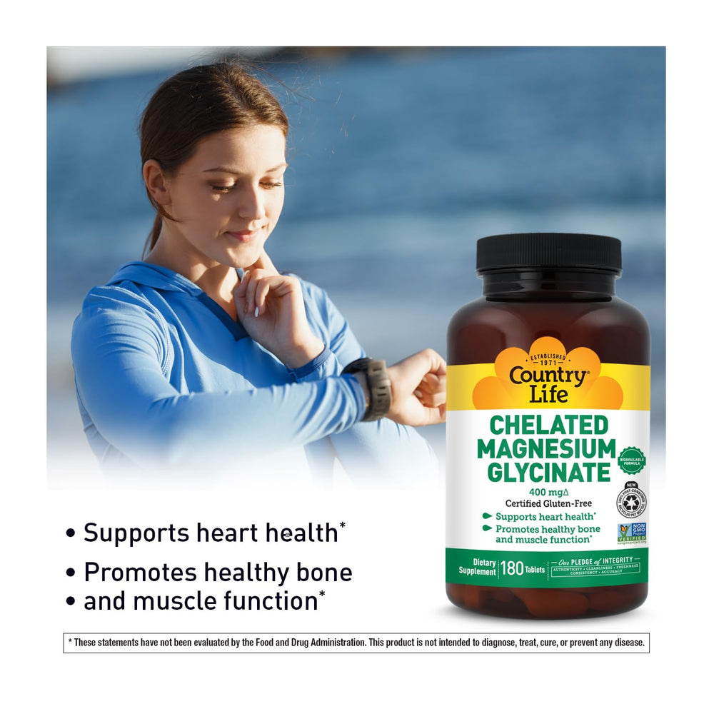 Country Life vegan-certified logo signals plant-based magnesium glycinate