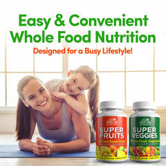 Close-up of Country Farms Fruits & Veggies capsules ready to swallow