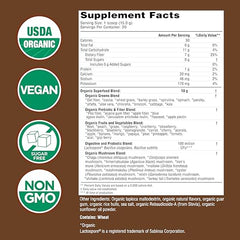 Country Farms Super Greens Chocolate bottle back shows nutrition panel.