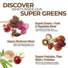 Country Farms Super Greens Chocolate shake in glass with smooth chocolate flavor.