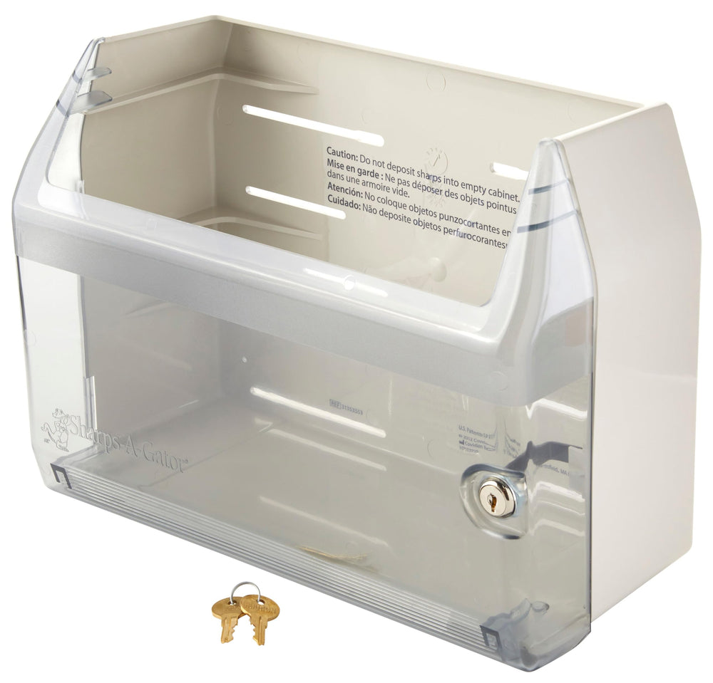 COVIDIEN Sharps-A-Gator wall cabinet for room safety, compatible with 5 Qt container