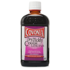 Covonia Dry & Tickly Cough Linctus bottle pour may soothe throat irritation
