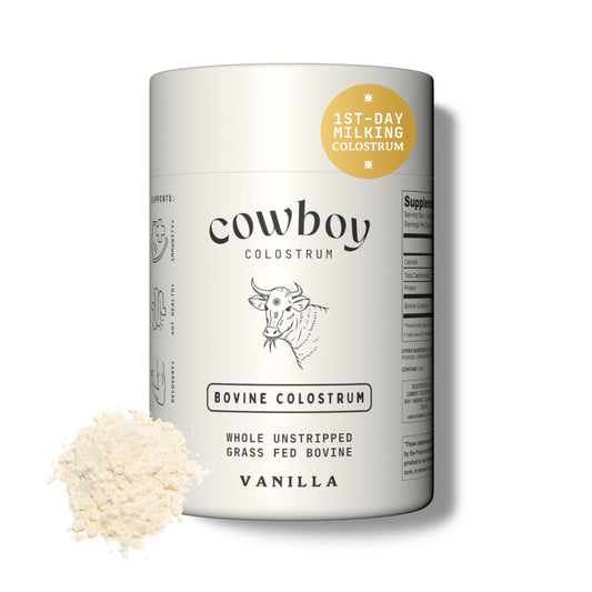 Cowboy Colostrum first-day milking; premium immune support potential.