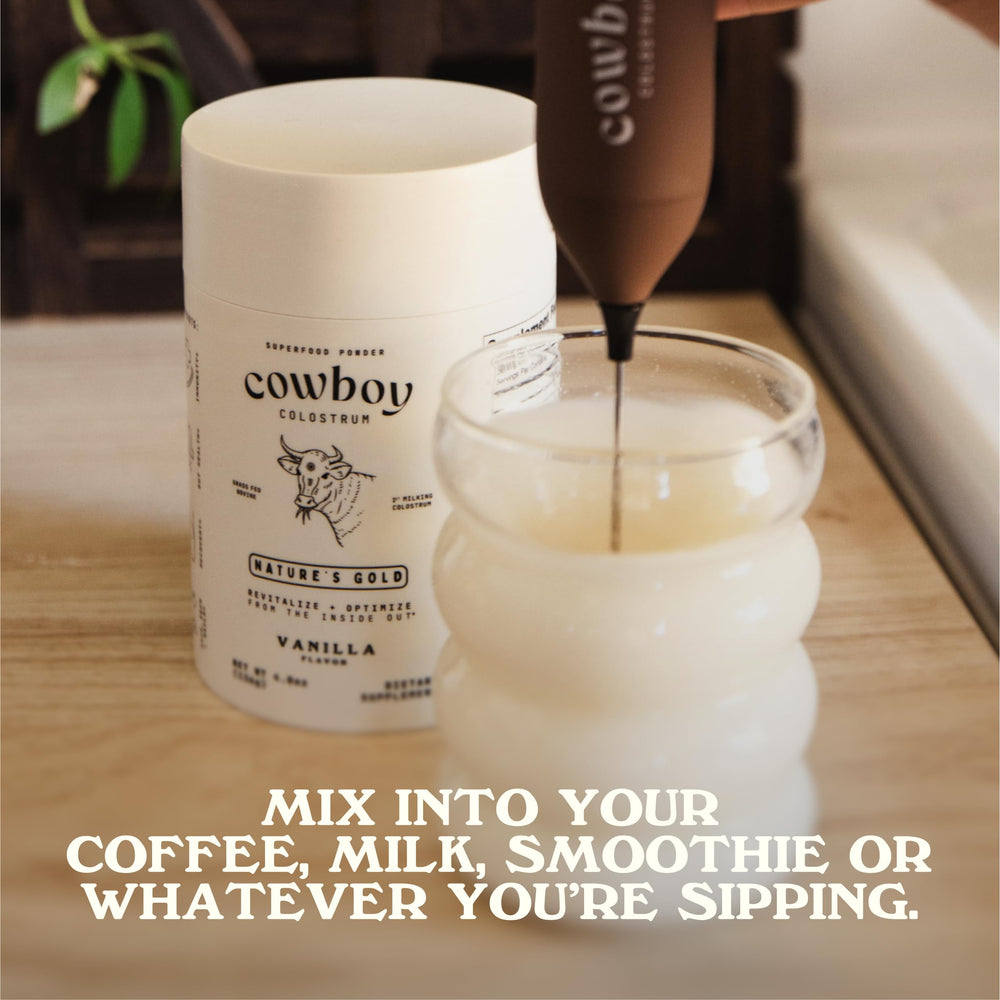 Cowboy Colostrum packaging emphasizing eco-friendly sourcing