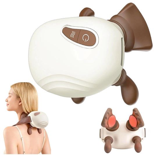 Cowenhey heated neck massager worn as a comfortable, portable design for on-the-go neck relief.