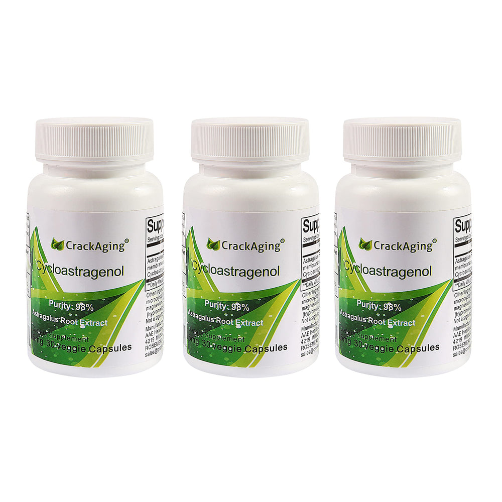 Crackaging Cycloastragenol bottle signaling premium anti aging supplement for daily wellness.