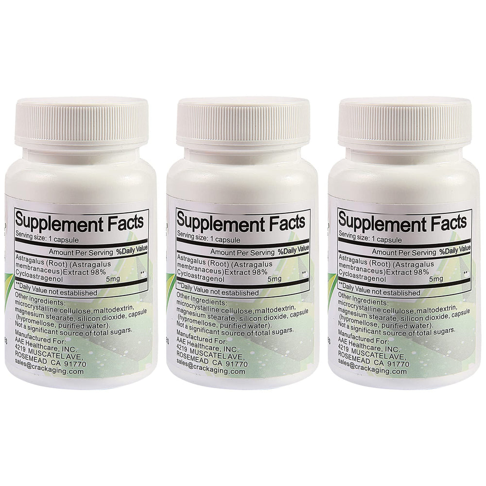 Crackaging Cycloastragenol capsules close up showing pure capsules for daily use.