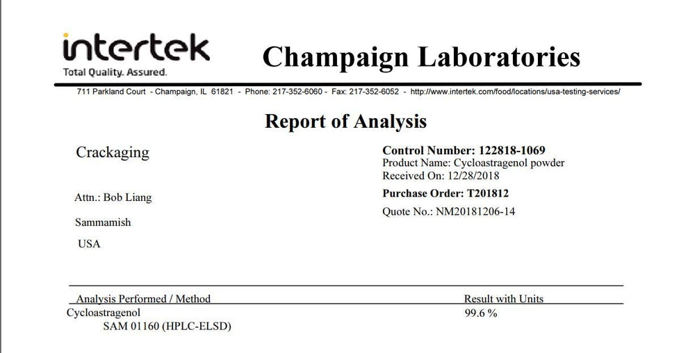 Crackaging third-party lab report image verifying purity and testing standards.