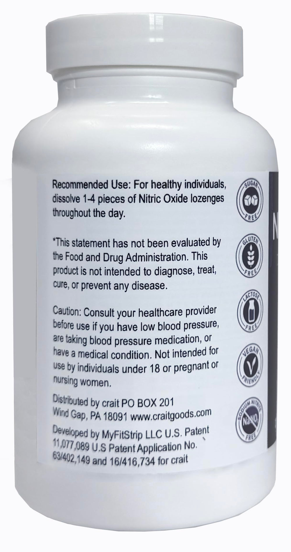 Crait Nitric Oxide Lozenges closeup reveals texture and potential fast nitrate source.