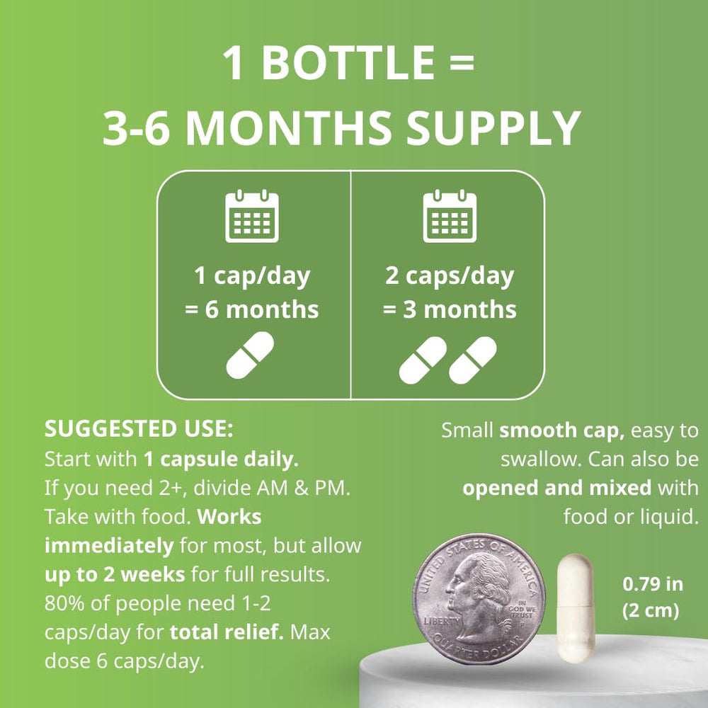 Cramp Defense capsule-size photo indicating easy-to-swallow capsules