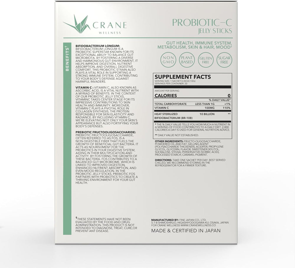 CRANE WELLNESS Probiotic-C Jelly Stick vitamin C boost in daily sachets.