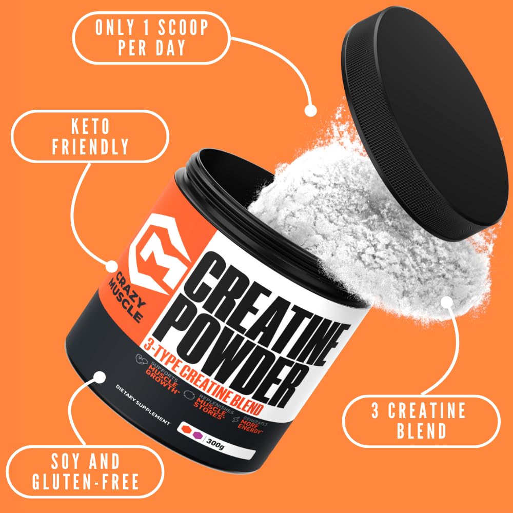 Crazy Muscle creatine powder scoop for precise, easy dosing.