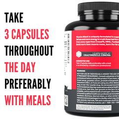 Packaging with Crazy Muscle bottle displayed beside workout gear