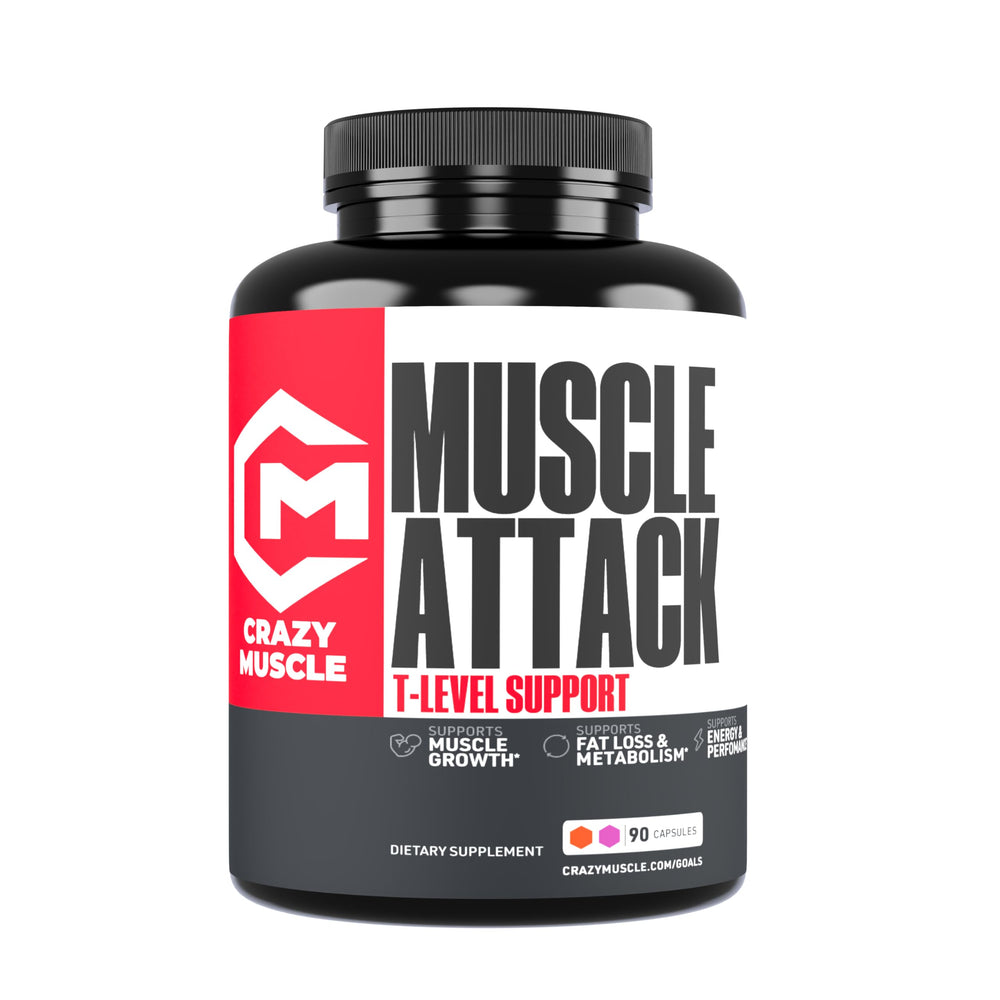 Crazy Muscle testosterone booster bottle with label highlighting DHEA