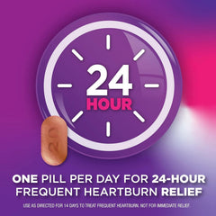 Equate Omeprazole 20 mg tablets ready for a 24-hour relief routine.