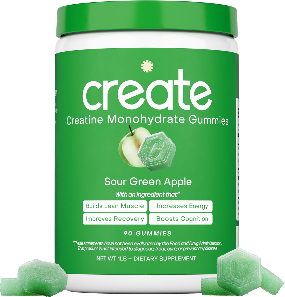 Create Creatine Monohydrate Gummies bottle showing portable athletic support