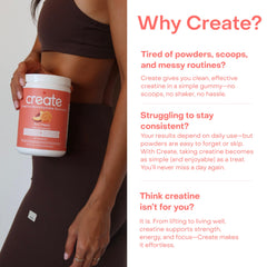 Create Creatine Monohydrate Gummies gluten free and non GMO badge signals dietary compatibility