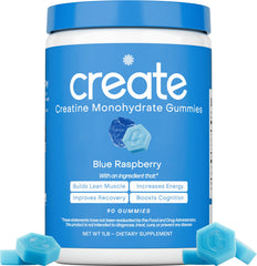 Create Creatine Monohydrate Gummies orange bottle for on-the-go focus and endurance.