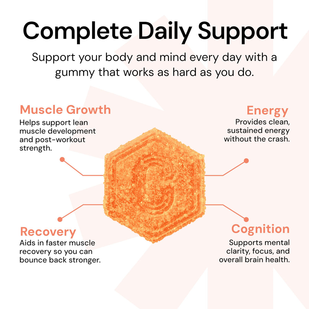 Create Creatine Monohydrate Gummies poured into hand emphasizes portable performance